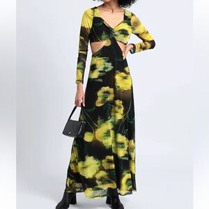 Topshop Long Sleeve Mesh Floral Cut Out Maxi Dress Size 4-6